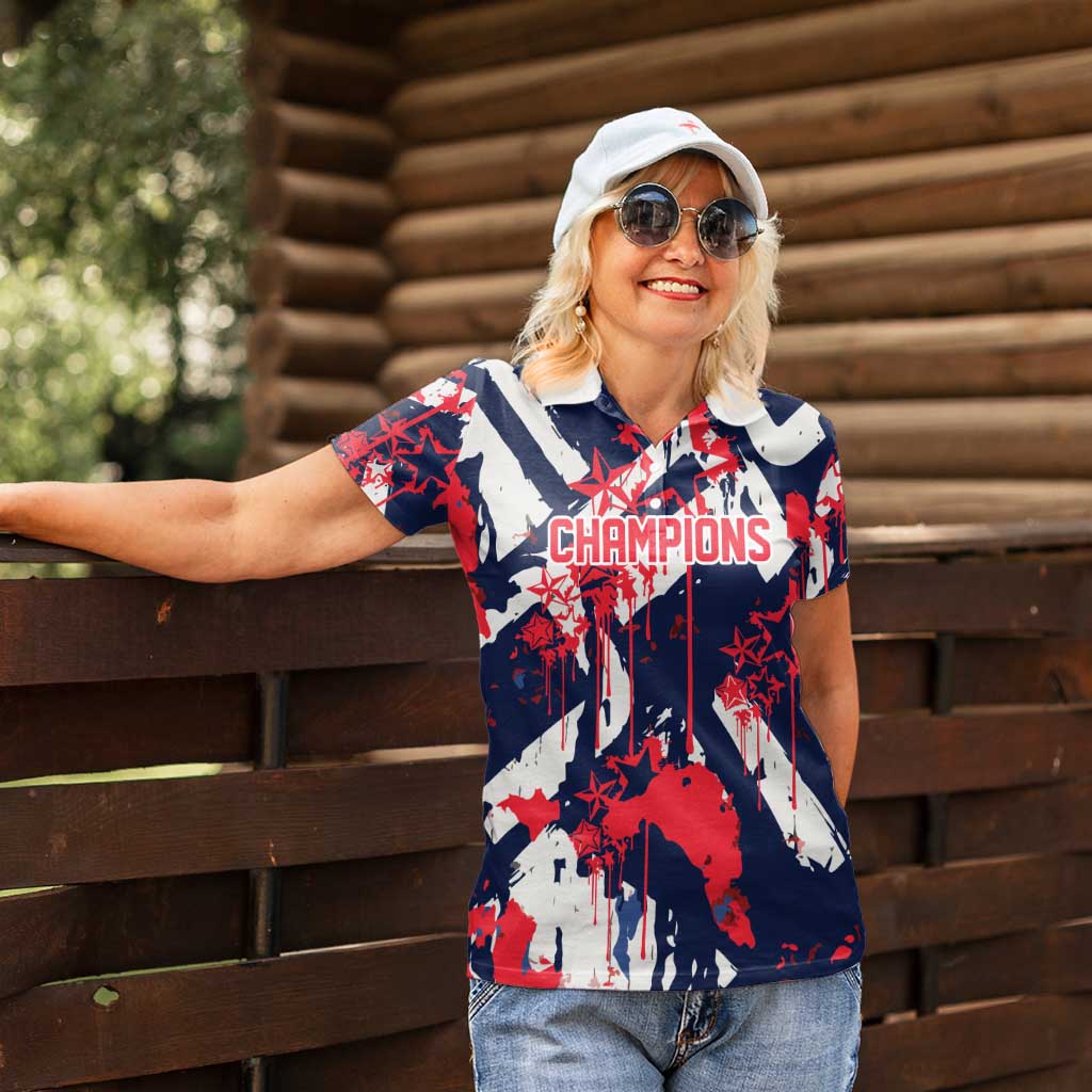 USA Ice Hockey Champions Eagle Women Polo Shirt Patriotic Paint Splash Graffiti Art