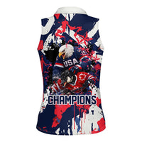 USA Ice Hockey Champions Eagle Women Sleeveless Polo Shirt Patriotic Paint Splash Graffiti Art