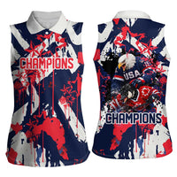 USA Ice Hockey Champions Eagle Women Sleeveless Polo Shirt Patriotic Paint Splash Graffiti Art