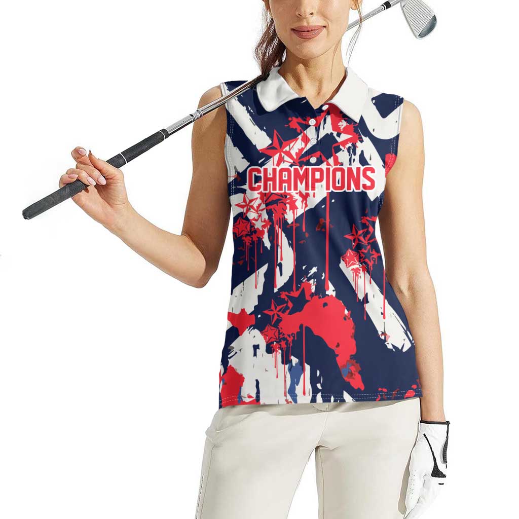 USA Ice Hockey Champions Eagle Women Sleeveless Polo Shirt Patriotic Paint Splash Graffiti Art