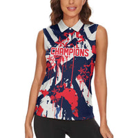 USA Ice Hockey Champions Eagle Women Sleeveless Polo Shirt Patriotic Paint Splash Graffiti Art
