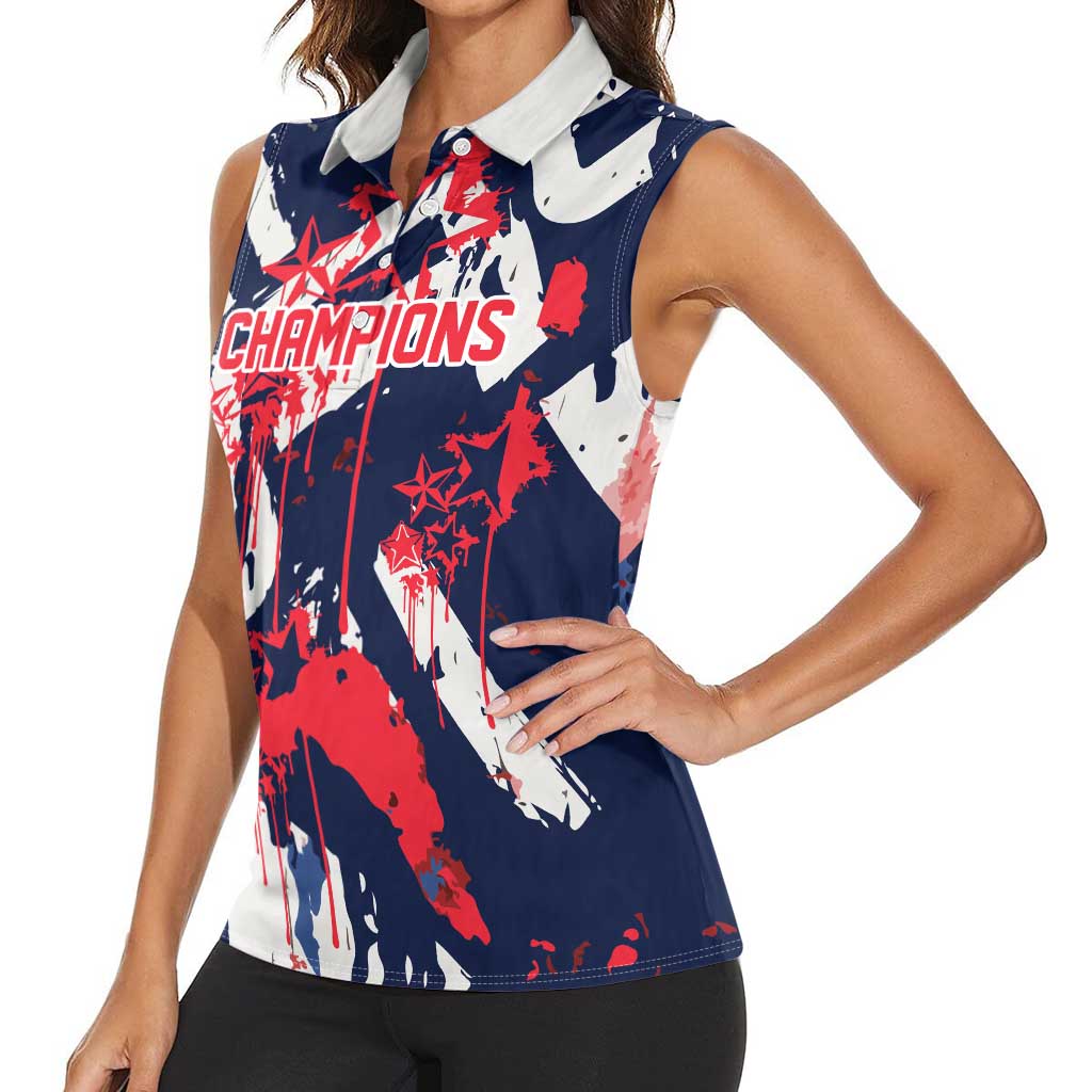 USA Ice Hockey Champions Eagle Women Sleeveless Polo Shirt Patriotic Paint Splash Graffiti Art