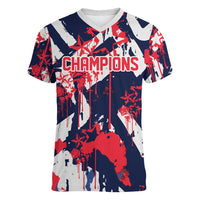 USA Ice Hockey Champions Eagle Women V-Neck T-Shirt Patriotic Paint Splash Graffiti Art