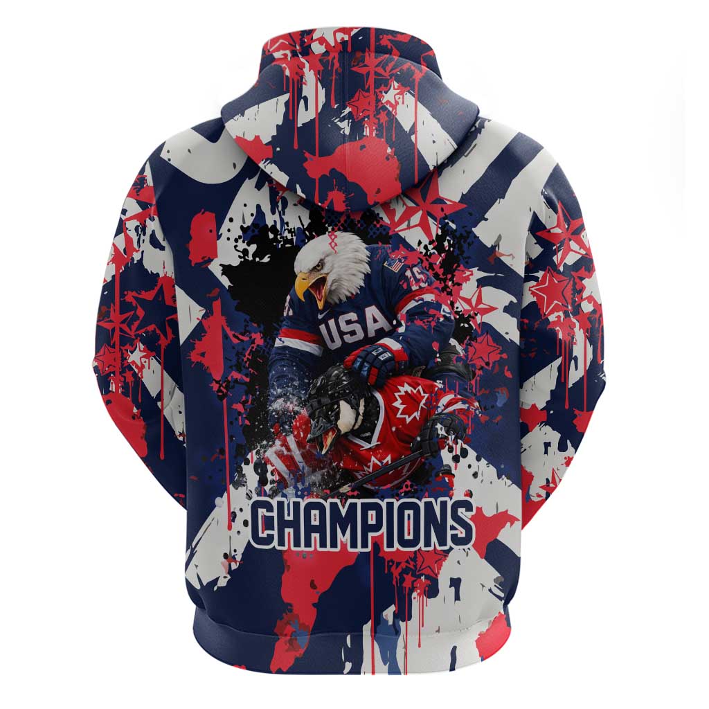 USA Ice Hockey Champions Eagle Zip Hoodie Patriotic Paint Splash Graffiti Art