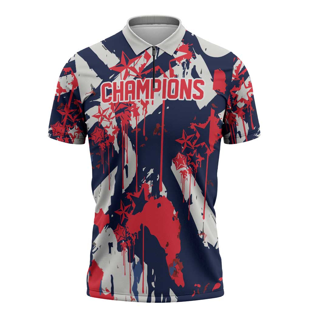 USA Ice Hockey Champions Eagle Zipper Polo Shirt Patriotic Paint Splash Graffiti Art