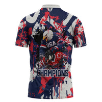 USA Ice Hockey Champions Eagle Zipper Polo Shirt Patriotic Paint Splash Graffiti Art