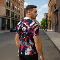 USA Ice Hockey Champions Eagle Zipper Polo Shirt Patriotic Paint Splash Graffiti Art