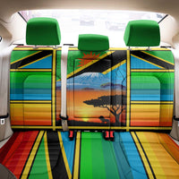 African Sunset Design Back Car Seat Cover with Flag Map Mount Kilimanjaro and Wildlife Scene