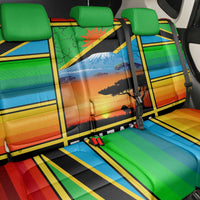 African Sunset Design Back Car Seat Cover with Flag Map Mount Kilimanjaro and Wildlife Scene