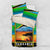 African Sunset Design Bedding Set with Flag Map Mount Kilimanjaro and Wildlife Scene