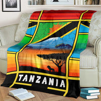 African Sunset Design Blanket with Flag Map Mount Kilimanjaro and Wildlife Scene