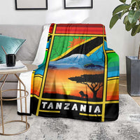 African Sunset Design Blanket with Flag Map Mount Kilimanjaro and Wildlife Scene