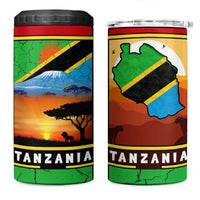 African Sunset Design 4 in 1 Can Cooler Tumbler with Flag Map Mount Kilimanjaro and Wildlife Scene