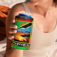 African Sunset Design 4 in 1 Can Cooler Tumbler with Flag Map Mount Kilimanjaro and Wildlife Scene