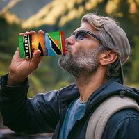 African Sunset Design 4 in 1 Can Cooler Tumbler with Flag Map Mount Kilimanjaro and Wildlife Scene