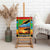 African Sunset Design Canvas Wall Art with Flag Map Mount Kilimanjaro and Wildlife Scene