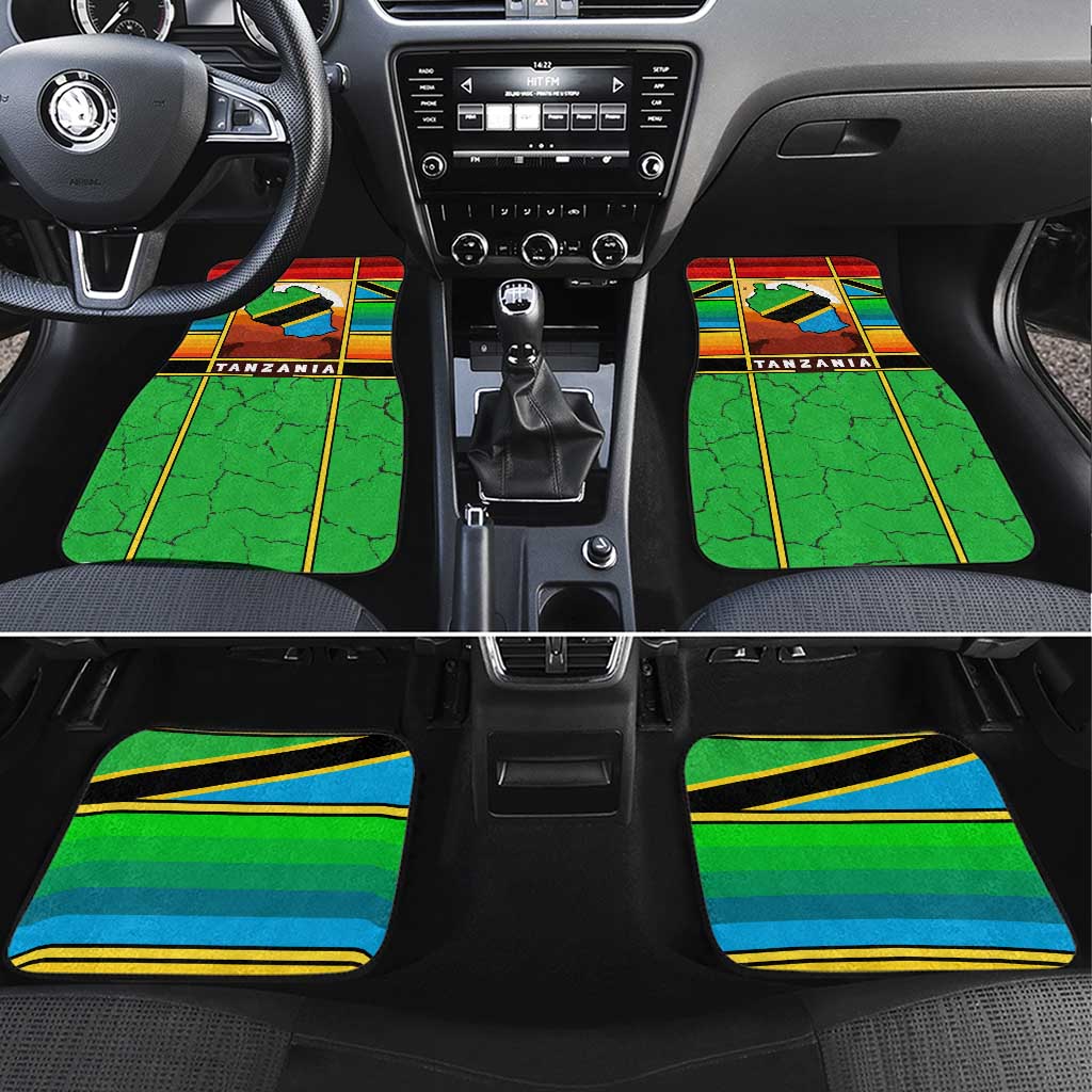 African Sunset Design Car Mats with Flag Map Mount Kilimanjaro and Wildlife Scene