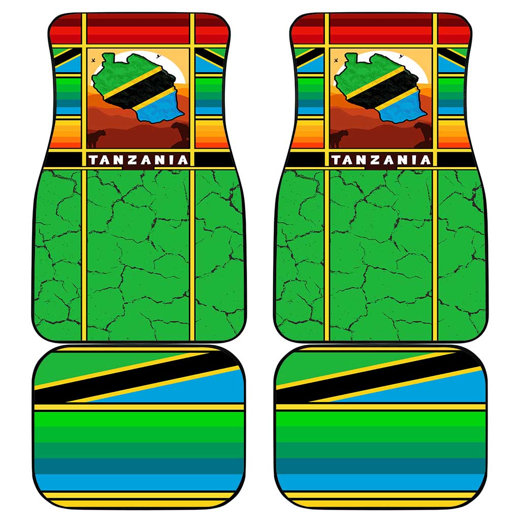 African Sunset Design Car Mats with Flag Map Mount Kilimanjaro and Wildlife Scene