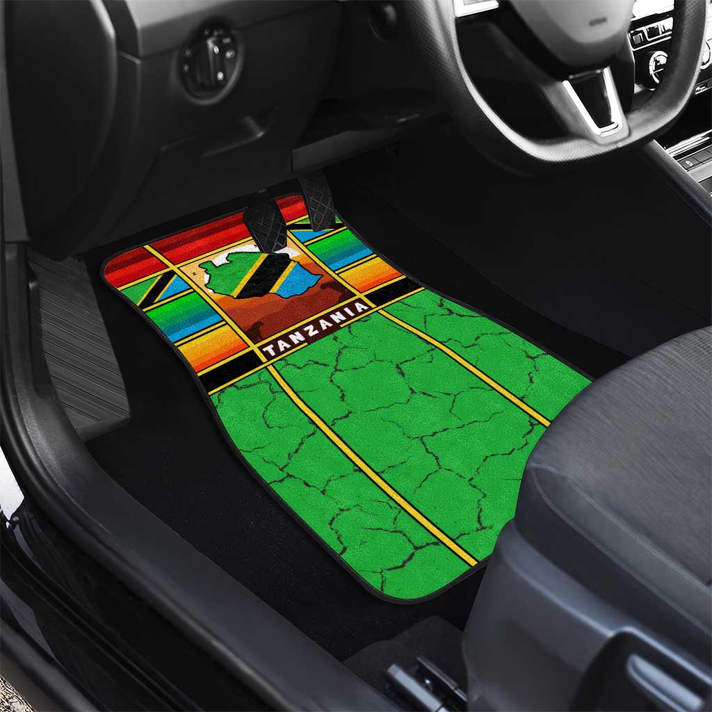 African Sunset Design Car Mats with Flag Map Mount Kilimanjaro and Wildlife Scene
