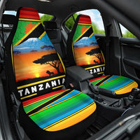 African Sunset Design Car Seat Cover with Flag Map Mount Kilimanjaro and Wildlife Scene