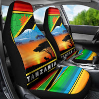 African Sunset Design Car Seat Cover with Flag Map Mount Kilimanjaro and Wildlife Scene