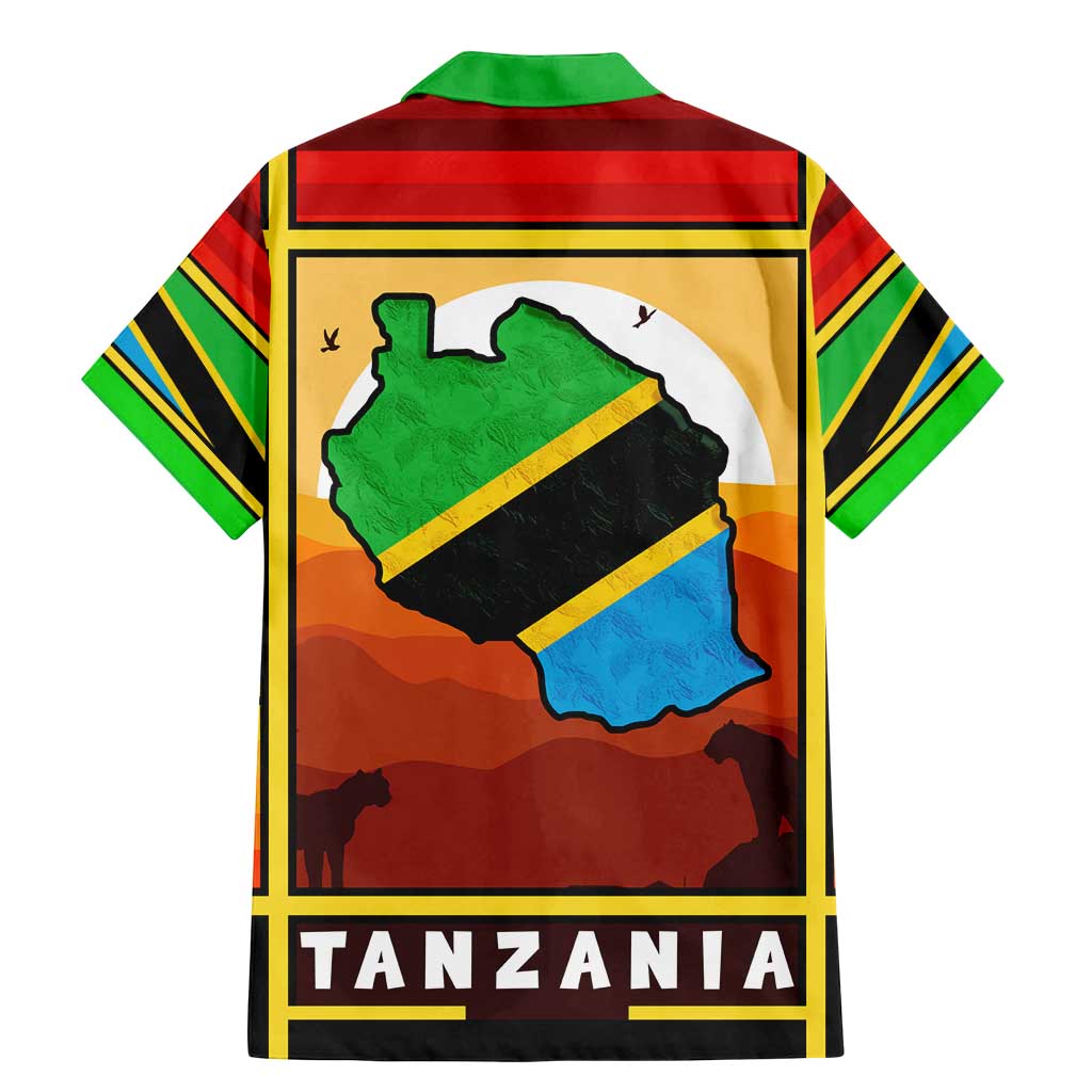 African Sunset Design Family Matching Mermaid Dress and Hawaiian Shirt with Flag Map Mount Kilimanjaro and Wildlife Scene