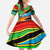 African Sunset Design Family Matching Off The Shoulder Long Sleeve Dress and Hawaiian Shirt with Flag Map Mount Kilimanjaro and Wildlife Scene