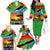 African Sunset Design Family Matching Off The Shoulder Long Sleeve Dress and Hawaiian Shirt with Flag Map Mount Kilimanjaro and Wildlife Scene