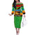 African Sunset Design Family Matching Off The Shoulder Long Sleeve Dress and Hawaiian Shirt with Flag Map Mount Kilimanjaro and Wildlife Scene