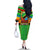 African Sunset Design Family Matching Off The Shoulder Long Sleeve Dress and Hawaiian Shirt with Flag Map Mount Kilimanjaro and Wildlife Scene