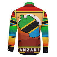 African Sunset Design Family Matching Off Shoulder Maxi Dress and Hawaiian Shirt with Flag Map Mount Kilimanjaro and Wildlife Scene