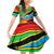 African Sunset Design Family Matching Off Shoulder Short Dress and Hawaiian Shirt with Flag Map Mount Kilimanjaro and Wildlife Scene