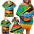 African Sunset Design Family Matching Off Shoulder Short Dress and Hawaiian Shirt with Flag Map Mount Kilimanjaro and Wildlife Scene