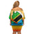 African Sunset Design Family Matching Off Shoulder Short Dress and Hawaiian Shirt with Flag Map Mount Kilimanjaro and Wildlife Scene
