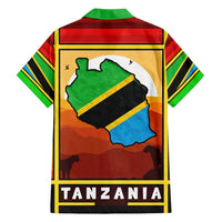African Sunset Design Family Matching Summer Maxi Dress and Hawaiian Shirt with Flag Map Mount Kilimanjaro and Wildlife Scene