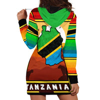 African Sunset Design Hoodie Dress with Flag Map Mount Kilimanjaro and Wildlife Scene