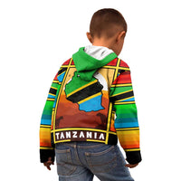 African Sunset Design Kid Hoodie with Flag Map Mount Kilimanjaro and Wildlife Scene