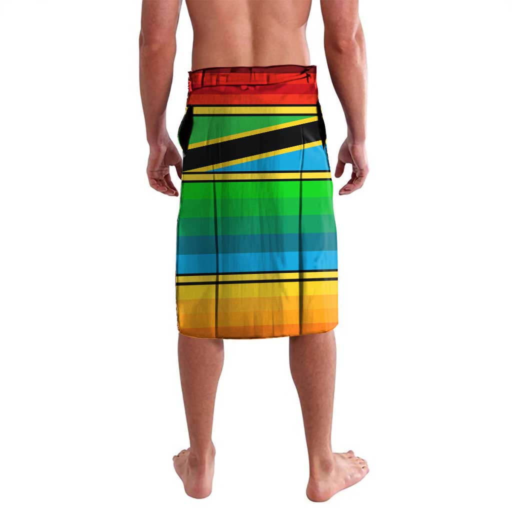 African Sunset Design Lavalava with Flag Map Mount Kilimanjaro and Wildlife Scene