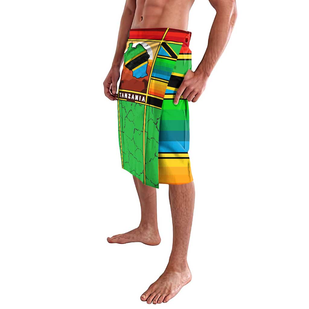 African Sunset Design Lavalava with Flag Map Mount Kilimanjaro and Wildlife Scene