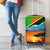 African Sunset Design Luggage Cover with Flag Map Mount Kilimanjaro and Wildlife Scene