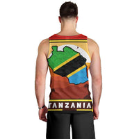 African Sunset Design Men Tank Top with Flag Map Mount Kilimanjaro and Wildlife Scene