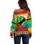 African Sunset Design Off Shoulder Sweater with Flag Map Mount Kilimanjaro and Wildlife Scene