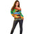 African Sunset Design Off Shoulder Sweater with Flag Map Mount Kilimanjaro and Wildlife Scene