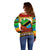 African Sunset Design Off Shoulder Sweater with Flag Map Mount Kilimanjaro and Wildlife Scene