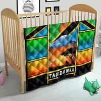 African Sunset Design Quilt with Flag Map Mount Kilimanjaro and Wildlife Scene