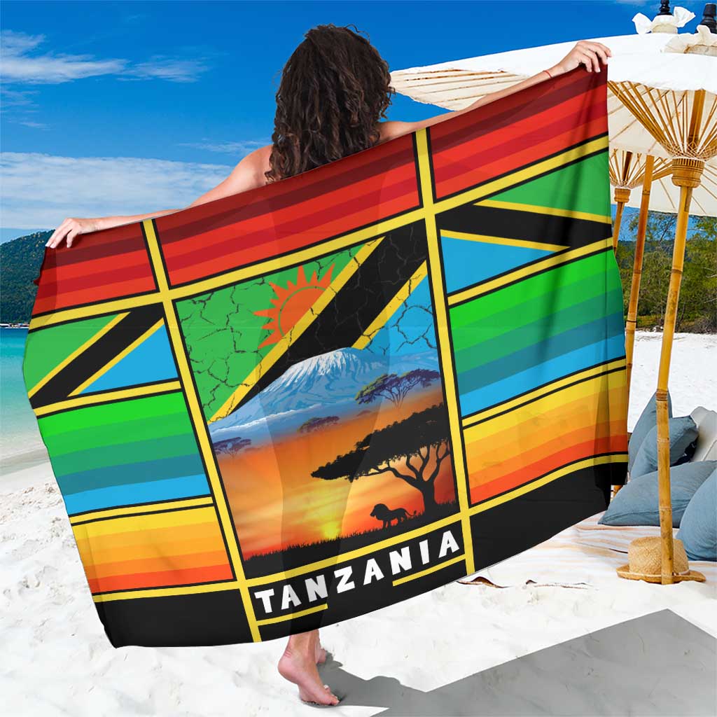 African Sunset Design Sarong with Flag Map Mount Kilimanjaro and Wildlife Scene