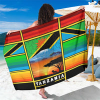 African Sunset Design Sarong with Flag Map Mount Kilimanjaro and Wildlife Scene