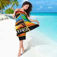 African Sunset Design Sarong with Flag Map Mount Kilimanjaro and Wildlife Scene