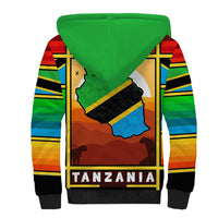 African Sunset Design Sherpa Hoodie with Flag Map Mount Kilimanjaro and Wildlife Scene