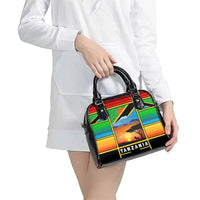 African Sunset Design Shoulder Handbag with Flag Map Mount Kilimanjaro and Wildlife Scene
